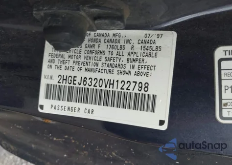 1997 Honda Civic Cx from USA, damaged, VIN 2HGEJ6320VH122798